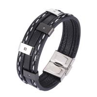 PU Leather Cord Bracelets, Microfiber PU, with 316 Stainless Steel, plated, fashion jewelry & different length for choice & for man, more colors for choice, 18mm, Sold By PC