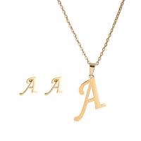 Fashion Stainless Steel Jewelry Sets, Stud Earring & necklace, Titanium Steel, Alphabet Letter, gold color plated, three pieces & fashion jewelry & different styles for choice & for woman, golden, 20mm,10mm, Length:45 cm, 12Set/Bag, Sold By Bag