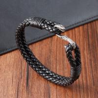 Bracelets cordon PU, cuir PU, avec Acier inoxydable 304, serpent, poli, bijoux de mode & pour homme, noire, Longueur 21 cm, Vendu par PC