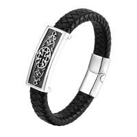 PU Cord Armband, med 304 rostfritt stål, Cross, polerad, mode smycken & för människan, svart, Längd 21 cm, Säljs av PC