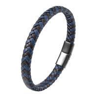 PU Leather Cord Bracelets, with 304 Stainless Steel, plumbum black color plated, fashion jewelry & for man, more colors for choice, Length:21 cm, Sold By PC