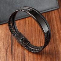 PU Leather Cord Bracelets, with 304 Stainless Steel, plumbum black color plated, fashion jewelry & multilayer & for man, black, Length:21 cm, Sold By PC