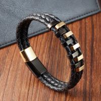 PU Leather Cord Bracelets with 304 Stainless Steel plated fashion jewelry & for man Length 21 cm Sold By PC