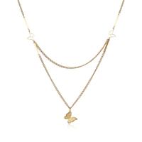 Titanstahl Halskette, mit Verlängerungskettchen von 5cm, Schmetterling, goldfarben plattiert, Einstellbar & Modeschmuck & für Frau, goldfarben, 10mm,40mm, Länge:45 cm, verkauft von PC