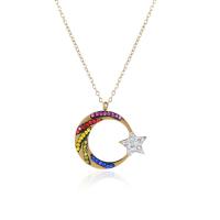 Titanium Steel Necklace with 5cm extender chain Moon and Star Vacuum Ion Plating Adjustable & fashion jewelry & for woman & with rhinestone 20mm Length 45 cm Sold By PC