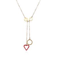 Titanium Steel Necklace, with 5cm extender chain, Heart, Vacuum Ion Plating, Adjustable & fashion jewelry & for woman & with rhinestone & hollow, more colors for choice, 10mm, Length:45 cm, Sold By PC