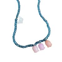 Acrylic Necklace, Glass Beads, with Acrylic, with 8cm extender chain, Tulip, fashion jewelry & for woman, blue, Length:Approx 34 cm, Sold By PC