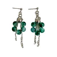 Resin Earring Jade with Zinc Alloy Round silver color plated fashion jewelry & for woman green nickel lead & cadmium free 60mm Sold By Pair