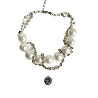 Plastic Pearl Necklace Zinc Alloy with Plastic Pearl with 6cm extender chain Round silver color plated Double Layer & fashion jewelry & for woman & with rhinestone white nickel lead & cadmium free Length Approx 32 cm Approx 49 cm Sold By PC