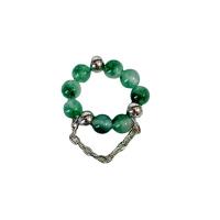 Resin Finger Ring, Jade, with Tibetan Style, Round, silver color plated, fashion jewelry & elastic & for woman, green, 30mm, Sold By PC