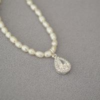 Freshwater Pearl Brass Necklace with Brass plated & micro pave cubic zirconia & for woman white 430mm Sold By PC