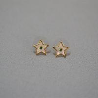 Brass Stud Earring with White Lip Shell gold color plated & micro pave cubic zirconia & for woman 13mm Sold By Pair