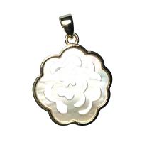 Natural White Shell Pendants, White Lip Shell, with Tibetan Style, 18K gold plated, hollow, white, 17.30mm, Sold By PC