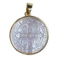 White Shell Pendant, with Brass, 18K gold plated, white, 21.40mm, Sold By PC