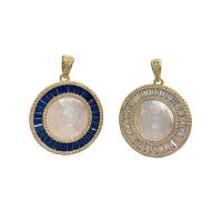 Brass Pendant with White Shell 18K gold plated hollow 26.50mm Sold By PC