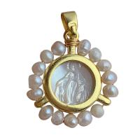 925 Sterling Silver Pendant, with White Shell & Freshwater Pearl, 18K gold plated, 21mm, Sold By PC