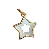 White Shell Pendant with Brass Star 18K gold plated hollow 15.80mm Sold By PC