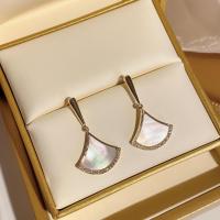 Shell Earrings, Brass, with White Shell, real gold plated, micro pave cubic zirconia & for woman, 17x30mm, Sold By Pair