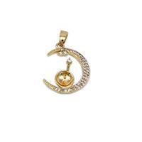 Messing Peg Bail, Moon, 18K forgyldt, Micro Pave cubic zirconia, 15.50x19.50mm, Solgt af PC