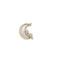 Shell Connector, Brass, with White Shell, Moon, 18K gold plated, micro pave cubic zirconia, 10x12.50mm, Sold By PC
