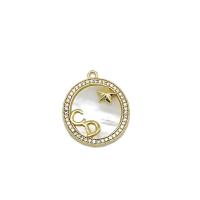 Natural White Shell Pendants Brass with White Shell Flat Round 18K gold plated micro pave cubic zirconia Sold By PC
