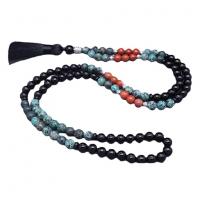 Буддийский ювелирных изделий ожерелья, Черный агат, с Африканская бирюза & красный джаспер & Полиэстер, Мужская & разные стили для выбора, разноцветный, 8mm, продается PC