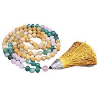 Rosary Necklace, Pale Brown Jade, with Polyester & Green Agate & Rose Quartz, Unisex & different styles for choice, mixed colors, Sold By PC