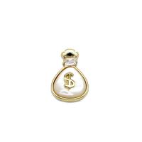 Natural White Shell Pendants, Brass, with White Shell, Money Bag, 18K gold plated, micro pave cubic zirconia, 10x14.50mm, Sold By PC