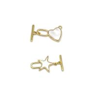 Brass Jewelry Clasps, with White Shell, 18K gold plated, different styles for choice, 15.50x23.50mm, Sold By PC