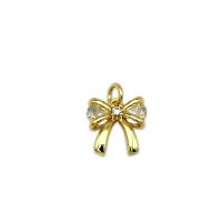 Cubic Zirconia Micro Pave Brass Pendant, Bowknot, 18K gold plated, micro pave cubic zirconia, 10x10mm, Sold By PC