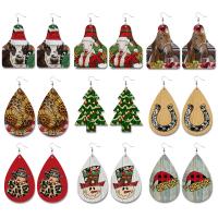 Ohrring Schmuck, PU Leder, mit Eisenstift, Weihnachts-Design & verschiedene Stile für Wahl & für Frau, 85mm, verkauft von Paar