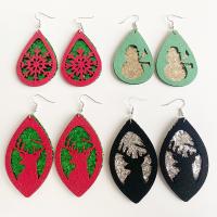 Earring Jewelry, PU Leather, with Velveteen & Iron, Christmas Design & for woman, more colors for choice, 80mm, 3Pairs/Bag, Sold By Bag