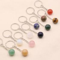Bag Purse Charms Keyrings Keychains, Natural Stone, with Tibetan Style, Round, silver color plated, different materials for choice & Unisex, more colors for choice, 75mm, Sold By PC