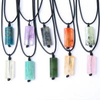 Natural Gemstone Necklace, Natural Stone, with leather cord, Rectangle, Adjustable & different materials for choice & Unisex, more colors for choice, Length about 12-14mm,Hight about 25-28mm, Length:Approx 50 cm, Sold By PC
