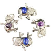 Gemstone Pendants Jewelry Natural Stone with Zinc Alloy Elephant & Unisex 58-60mm Sold By PC
