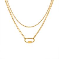 Mode-Multi-Layer-Halskette, Titanstahl, mit Verlängerungskettchen von 5cm, Doppelschicht & für Frau, keine, 11x20mm, Länge:ca. 38 cm, ca. 42 cm, verkauft von PC