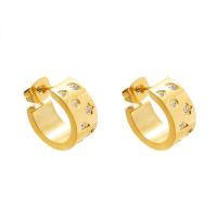 Titanium Steel  Earring with Cubic Zirconia Vacuum Ion Plating for woman Sold By Pair