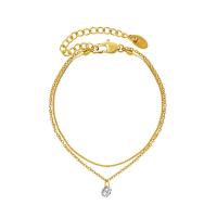 Acier titane bracelet, avec zircon cubique, avec 5cm chaînes de rallonge, Double couche & pour femme, doré, 5mm, Longueur:Environ 15 cm, Environ 16 cm, Vendu par PC