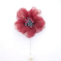 Plastic Pearl Brooch, Cloth, with iron pin & Plastic Pearl, Flower, silver color plated, Korean style & for woman, more colors for choice, 50mm, Sold By PC