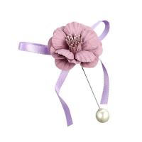 Plastic Pearl Brooch, Cloth, with iron pin & Plastic Pearl, Flower, silver color plated, for woman, more colors for choice, 90mm, Sold By PC