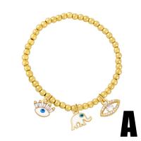 Bracelet Evil Eye bijoux, laiton, Placage de couleur d'or, styles différents pour le choix & pavé de micro zircon & pour femme & émail, doré, protéger l'environnement, sans nickel, plomb et cadmium, 7x11mm, Longueur:6.7 pouce, Vendu par PC