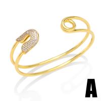 Brass Cuff Bangle gold color plated & micro pave cubic zirconia & for woman nickel lead & cadmium free Sold By PC