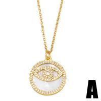 Evil Eye Jewelry Necklace, Brass, with 2 extender chain, gold color plated, different styles for choice & micro pave cubic zirconia & for woman, golden, nickel, lead & cadmium free, 23x21mm, Length:17.7 Inch, Sold By PC
