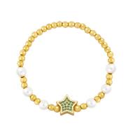 Cubic Zirconia Micro Pave Brass Bracelet, with Plastic Pearl, Star, gold color plated, micro pave cubic zirconia & for woman, more colors for choice, nickel, lead & cadmium free, 11x11mm, Length:7.1 Inch, Sold By PC
