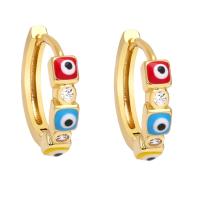 Evil Eye Earrings, Brass, gold color plated, micro pave cubic zirconia & for woman & enamel, more colors for choice, nickel, lead & cadmium free, 15x3mm, Sold By Pair