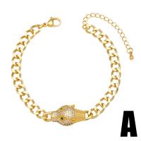 Cubic Zirconia Micro Pave Brass Bracelet, with 2 extender chain, Leopard, gold color plated, different styles for choice & micro pave cubic zirconia & for woman, golden, nickel, lead & cadmium free, 31x14mm, Length:5.5 Inch, Sold By PC