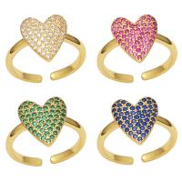 Cubic Zircon Brass δάχτυλο του δακτυλίου, Ορείχαλκος, Καρδιά, χρώμα επίχρυσο, μικρο ανοίξει κυβικά ζιρκονία & για τη γυναίκα, περισσότερα χρώματα για την επιλογή, νικέλιο, μόλυβδο και κάδμιο ελεύθεροι, 13mm, Sold Με PC
