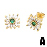 Cubic Zirconia Micro Pave Brass Earring, gold color plated, different styles for choice & micro pave cubic zirconia & for woman, green, nickel, lead & cadmium free, Sold By Pair