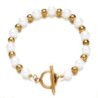 Stainless Steel Jewelry Bracelet, 304 Stainless Steel, with Plastic Pearl, fashion jewelry & different length for choice & for woman, more colors for choice, Sold By Strand