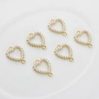 Colgantes de Aleación de Zinc en Forma de Corazón, con Perlas plásticas, chapado en color dorado, Bricolaje, dorado, libre de níquel, plomo & cadmio, 15x18mm, Vendido por UD